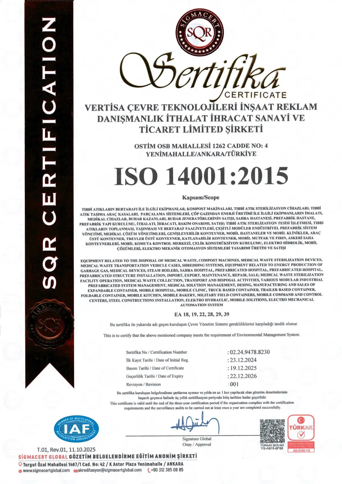 ISO 14001 Sertifikası