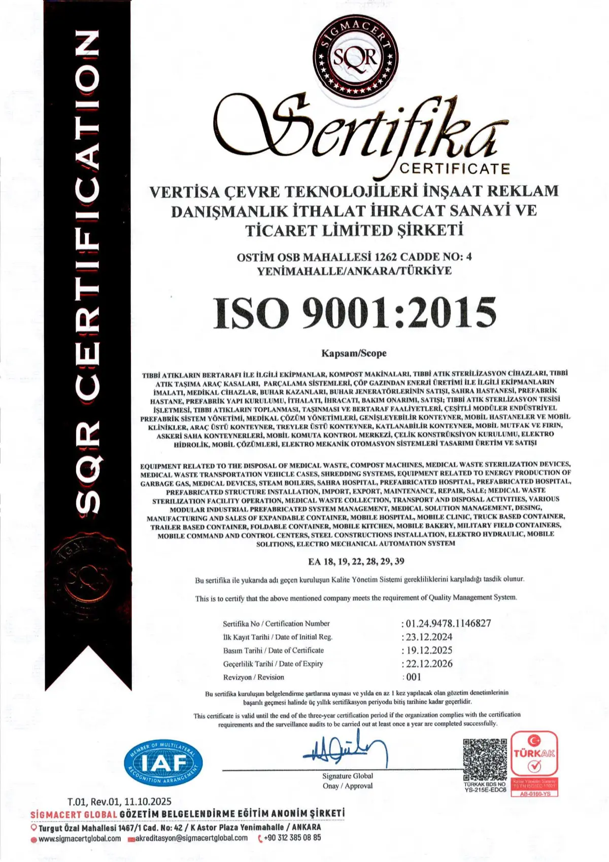 ISO 9001:2025 Sertifikası